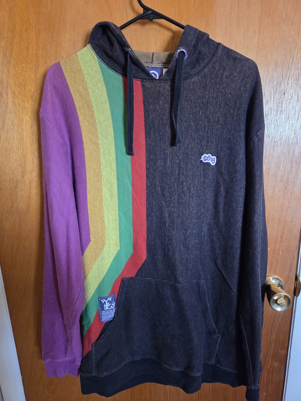 Colorful Stripe Pullover Hoodie - Black